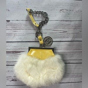 Bebe wristlet purse white rabbit fur with yellow leather